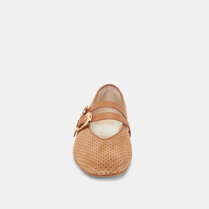 Baylee Wide Pecan Perforated Suede Ballet Flats | Dolce Vita