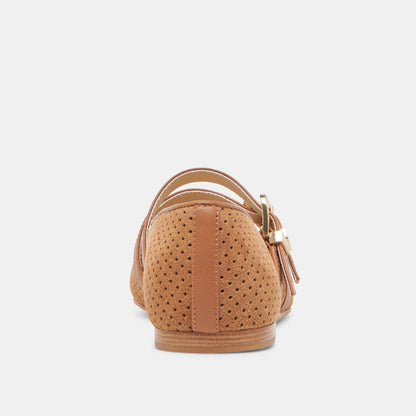 Baylee Wide Pecan Perforated Suede Ballet Flats | Dolce Vita