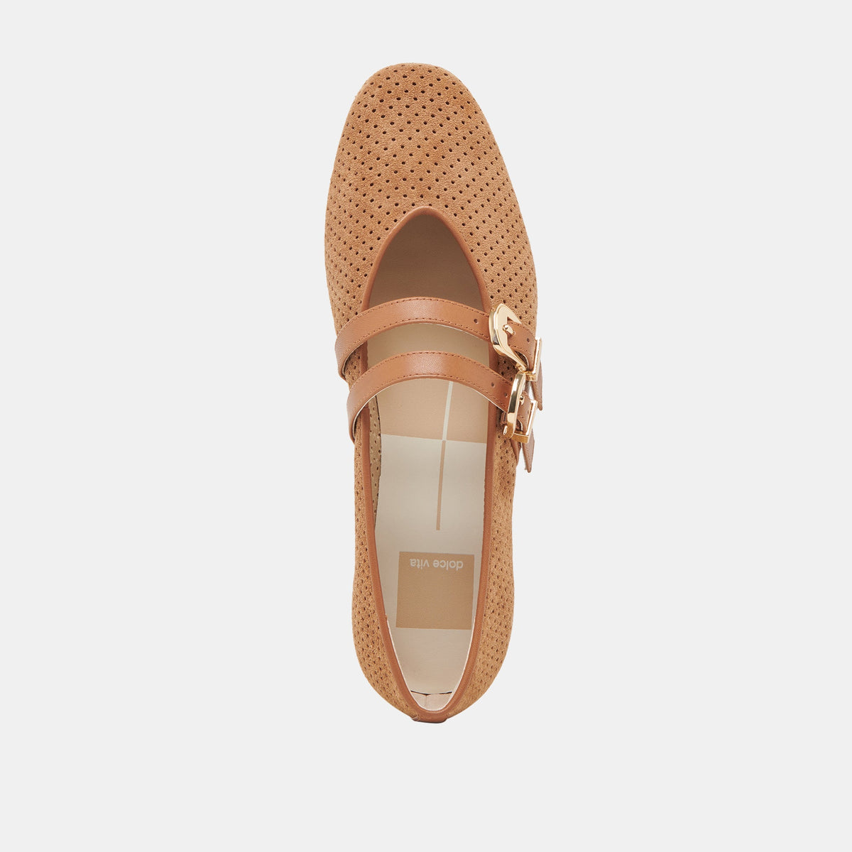 Baylee Wide Pecan Perforated Suede Ballet Flats | Dolce Vita