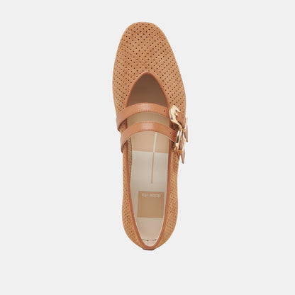 Baylee Wide Pecan Perforated Suede Ballet Flats | Dolce Vita