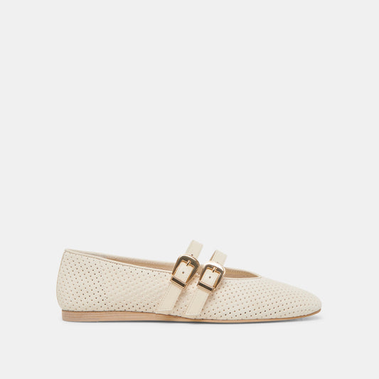 Baylee Wide Bone Perforated Suede Ballet Flats | Dolce Vita