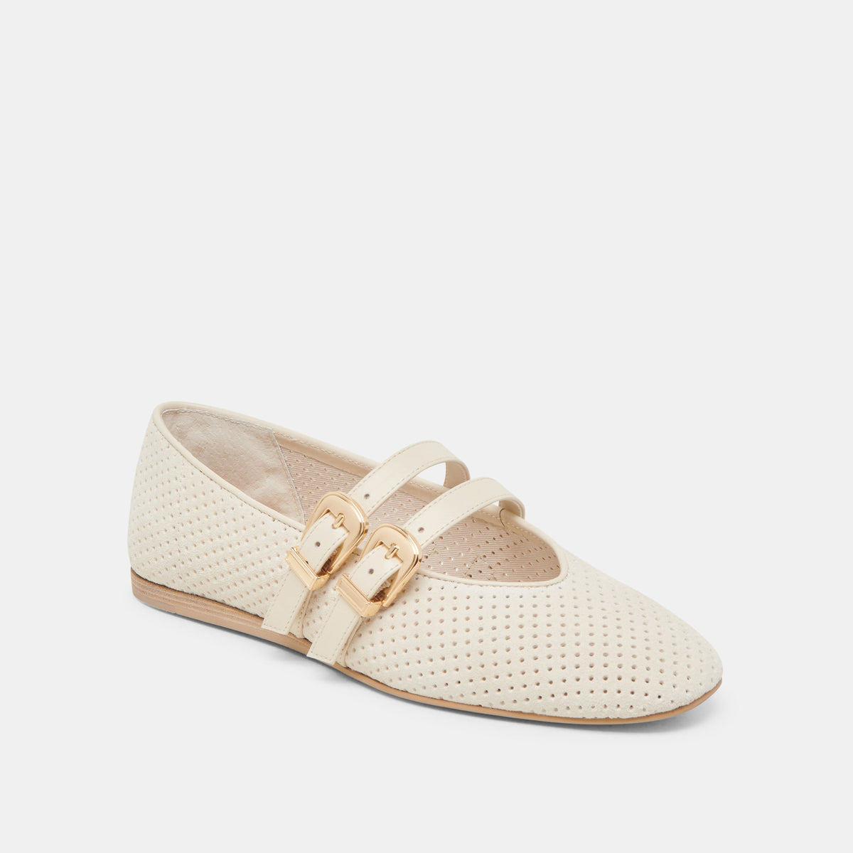 Baylee Wide Bone Perforated Suede Ballet Flats | Dolce Vita