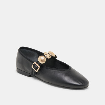 Relan Wide Black Leather Ballet Flats | Dolce Vita