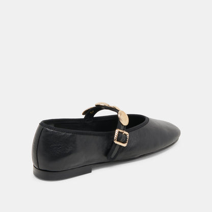 Relan Wide Black Leather Ballet Flats | Dolce Vita