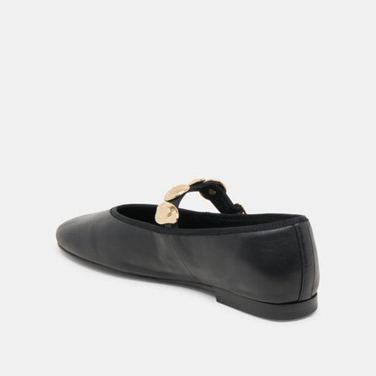 Relan Wide Black Leather Ballet Flats | Dolce Vita