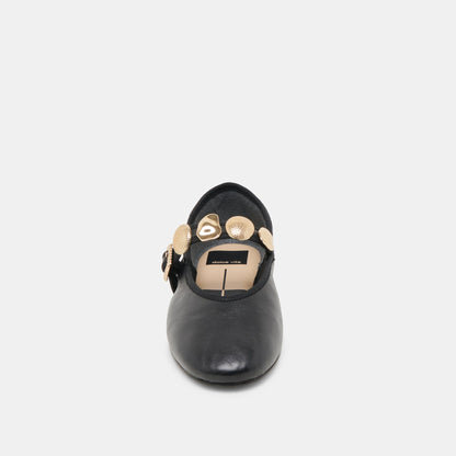 Relan Wide Black Leather Ballet Flats | Dolce Vita