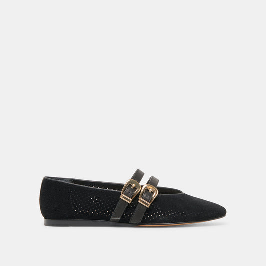 Baylee Wide Onyx Perforated Suede Ballet Flats | Dolce Vita
