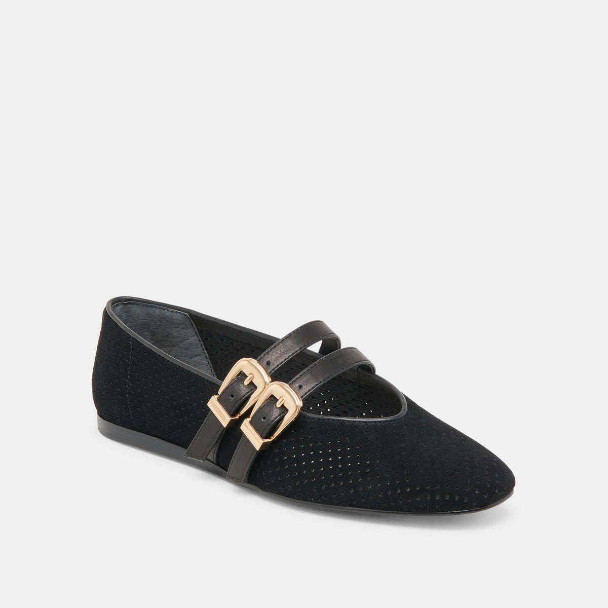 Baylee Wide Onyx Perforated Suede Ballet Flats | Dolce Vita