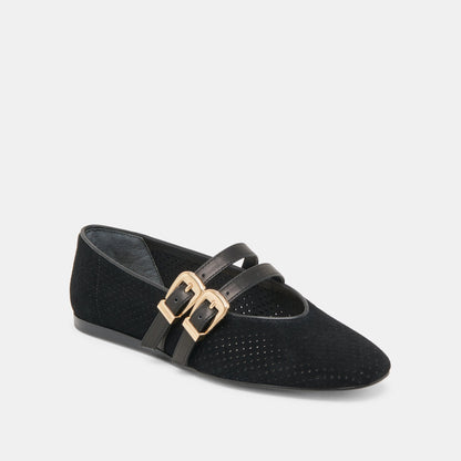 Baylee Wide Onyx Perforated Suede Ballet Flats | Dolce Vita