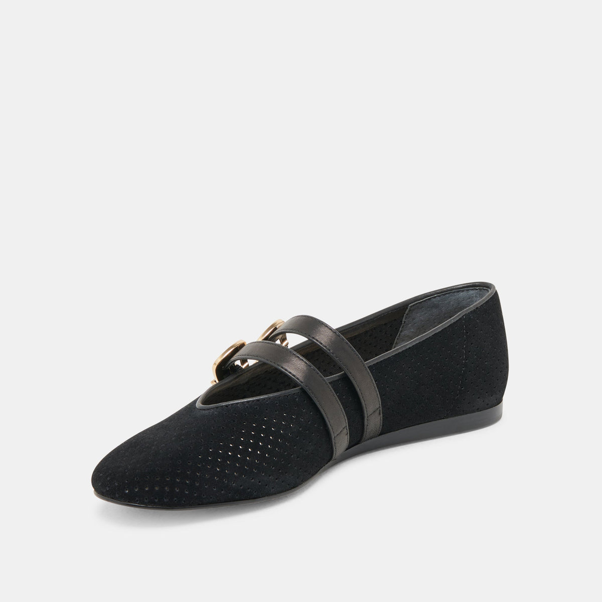 Baylee Wide Onyx Perforated Suede Ballet Flats | Dolce Vita