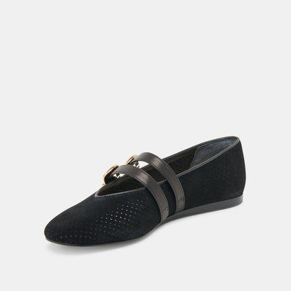 Baylee Wide Onyx Perforated Suede Ballet Flats | Dolce Vita