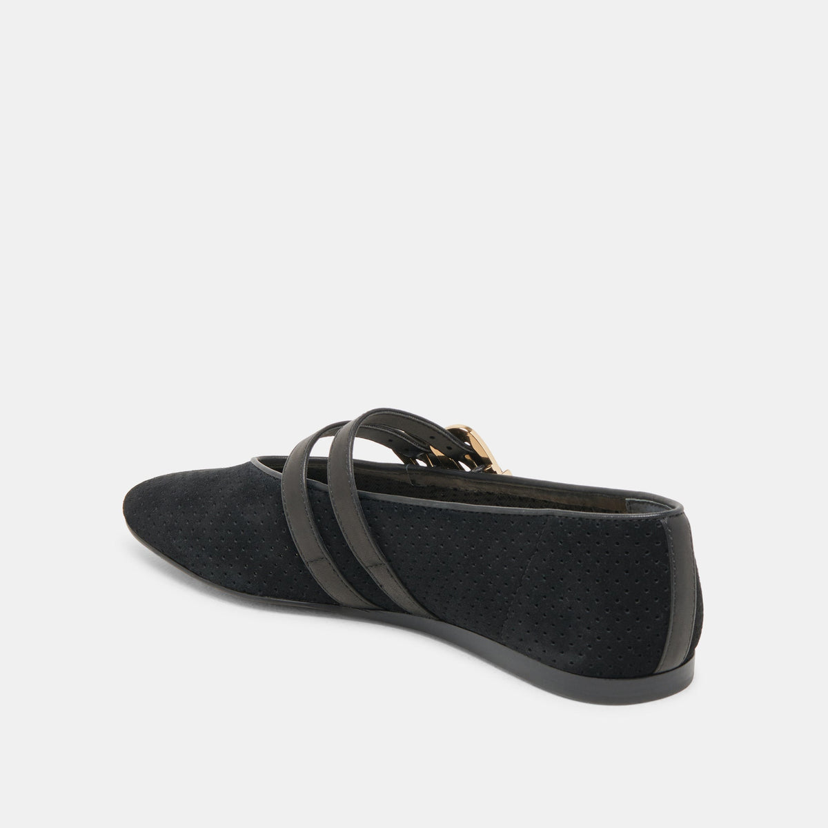 Baylee Wide Onyx Perforated Suede Ballet Flats | Dolce Vita