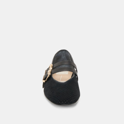Baylee Wide Onyx Perforated Suede Ballet Flats | Dolce Vita