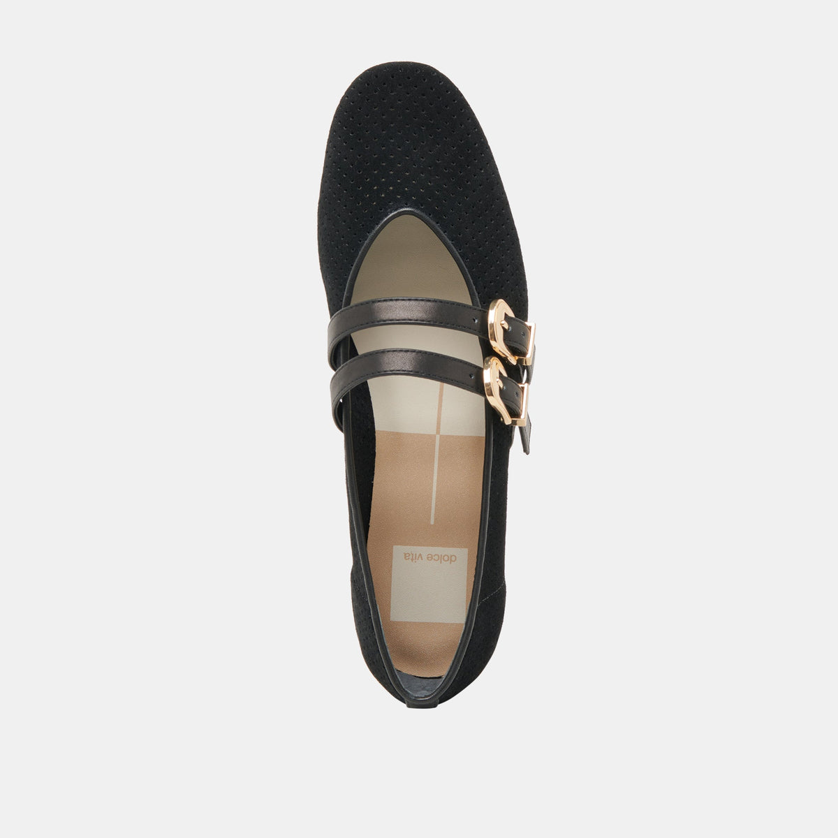 Baylee Wide Onyx Perforated Suede Ballet Flats | Dolce Vita