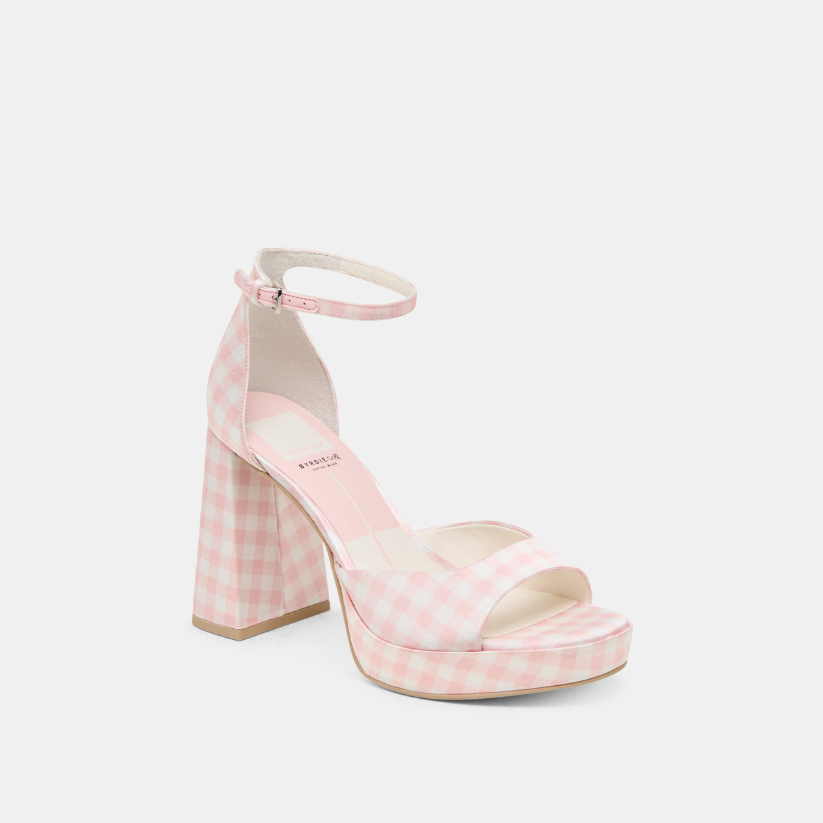Pandro X Byrdie Golf Pink Plaid Gingham Wide Heels | Dolce Vita