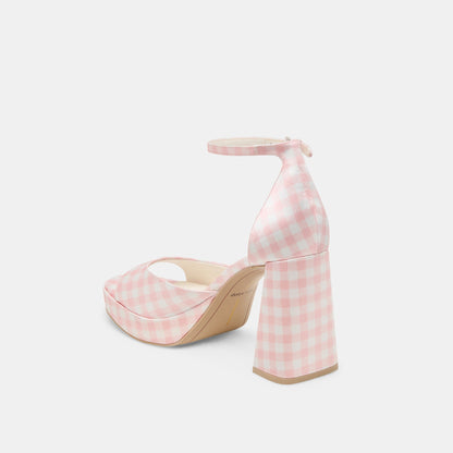 Pandro X Byrdie Golf Pink Plaid Gingham Wide Heels | Dolce Vita