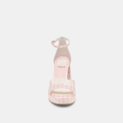 Pandro X Byrdie Golf Pink Plaid Gingham Wide Heels | Dolce Vita