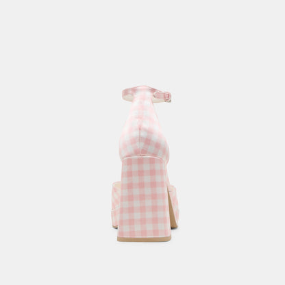 Pandro X Byrdie Golf Pink Plaid Gingham Wide Heels | Dolce Vita