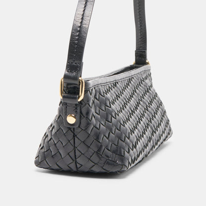 Savaii Black Woven Leather Shoulder Bag | Dolce Vita