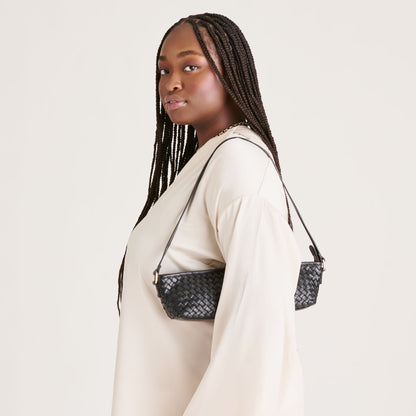 Savaii Black Woven Leather Shoulder Bag | Dolce Vita