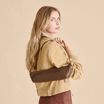Savaii Brown Woven Leather Shoulder Bag | Dolce Vita