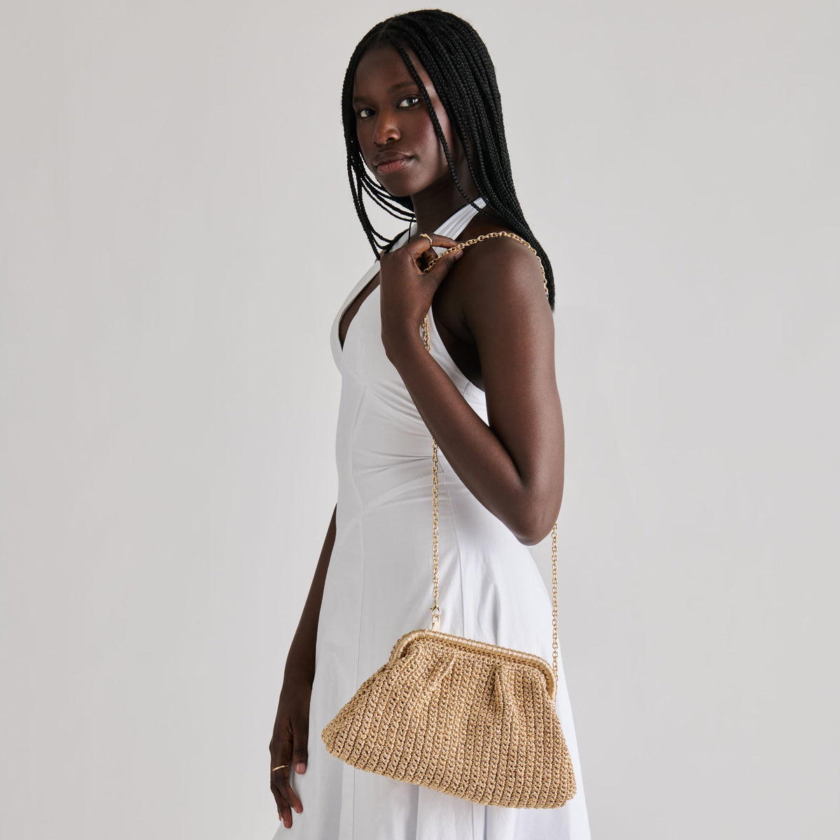 Ione Gold Crochet Clutch | Dolce Vita