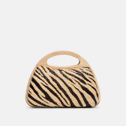 Maelie Black Natural Zebra Raffia Handbag | Dolce Vita