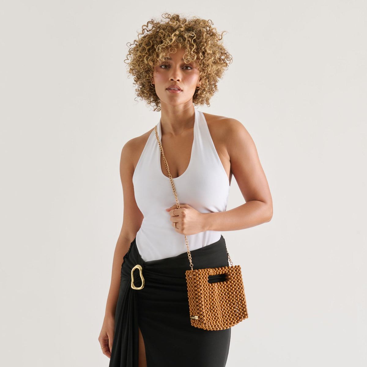 LINZY Natural Wood Top-Handle Handbag with Crossbody Strap | Dolce Vita