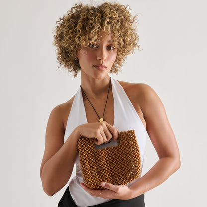 LINZY Natural Wood Top-Handle Handbag with Crossbody Strap | Dolce Vita