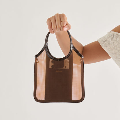 SYLVENE Chocolate Mesh Removable Crossbody Handbag | Dolce Vita