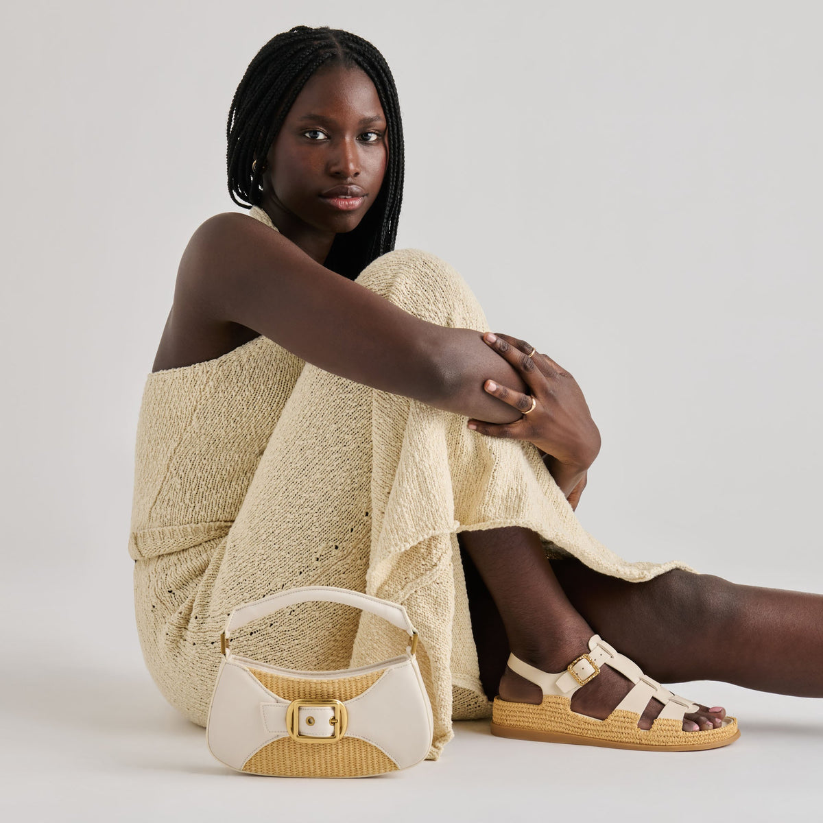 Nuala Raffia White Stella Handbag | Dolce Vita