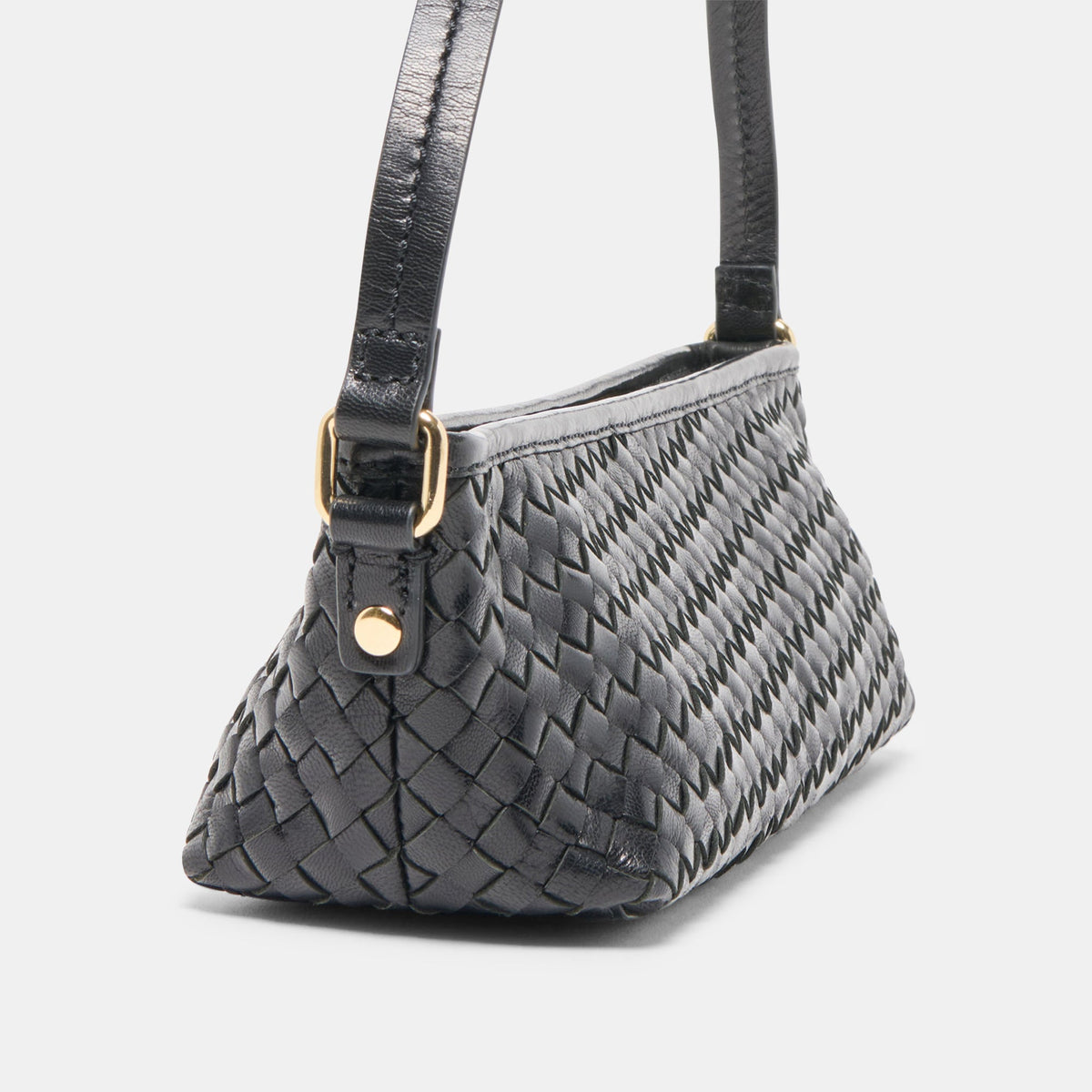 Savaii Black Woven Leather Shoulder Bag | Dolce Vita