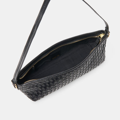 Savaii Black Woven Leather Shoulder Bag | Dolce Vita