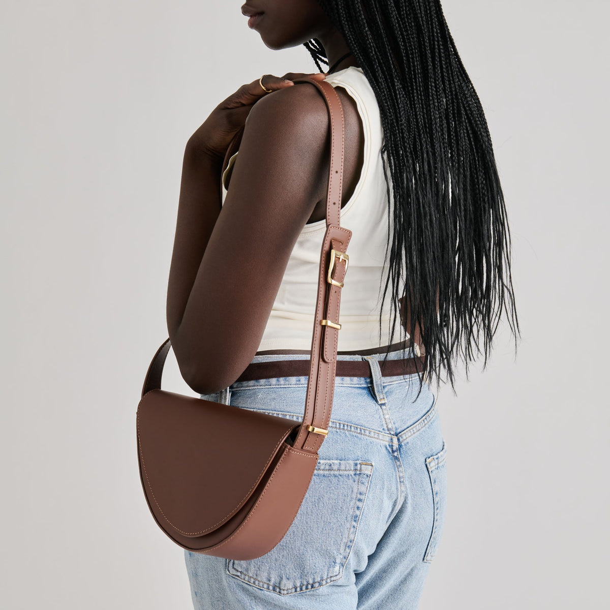 Sabine Brown Leather Shoulder Bag | Dolce Vita