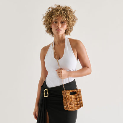 LINZY Natural Wood Top-Handle Handbag with Crossbody Strap | Dolce Vita