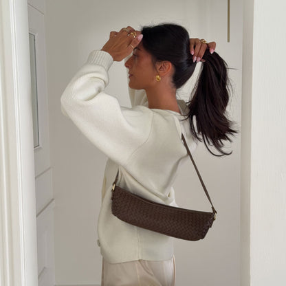 Savaii Brown Woven Leather Shoulder Bag | Dolce Vita