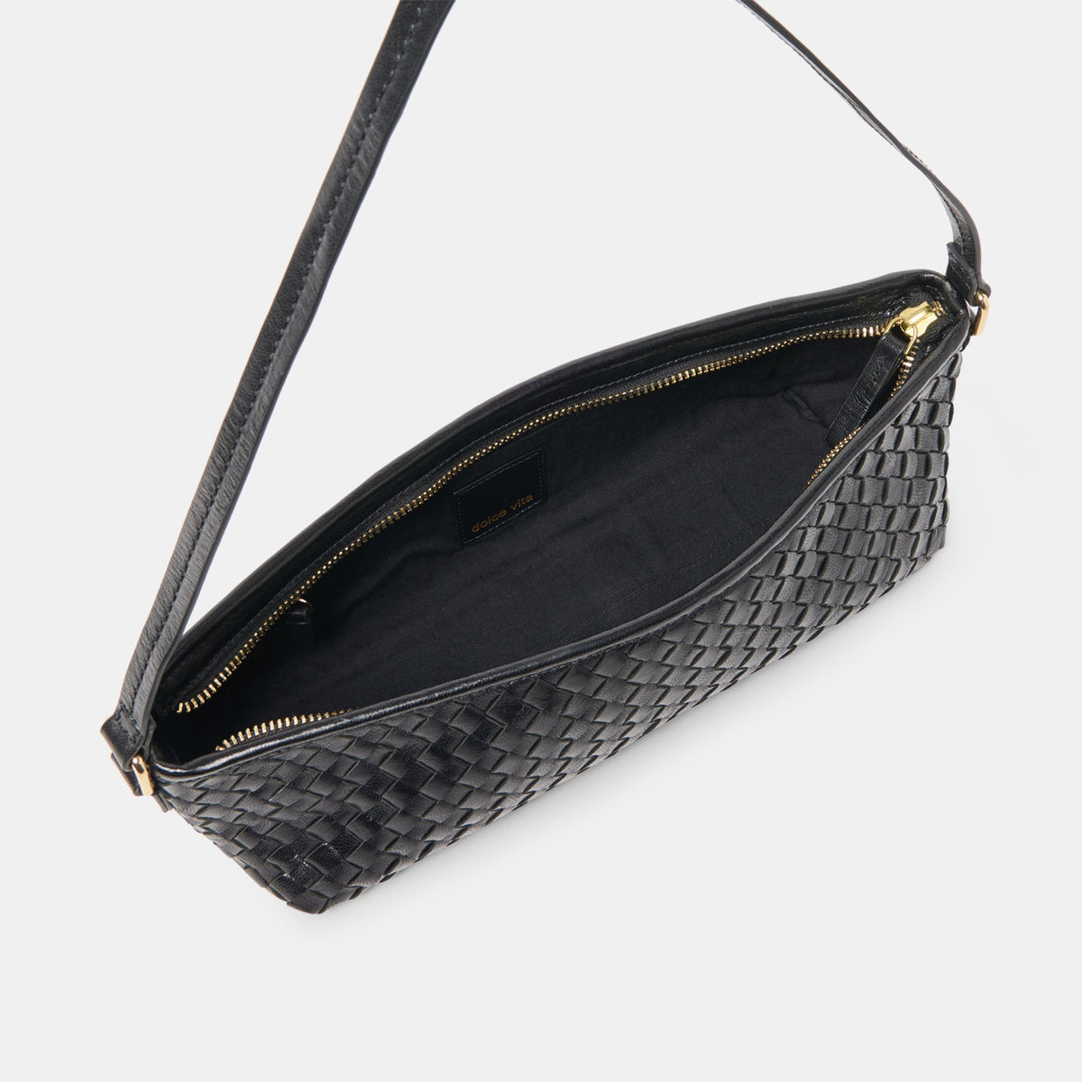 Savaii Black Woven Leather Shoulder Bag | Dolce Vita