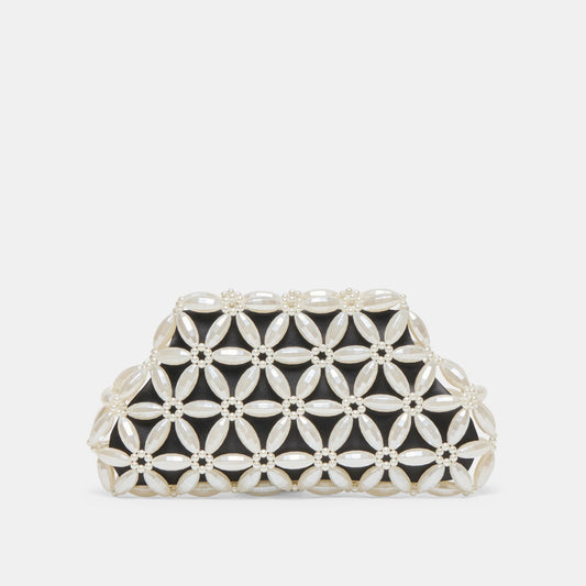 Marlow Black Satin Pearl Clutch | Dolce Vita