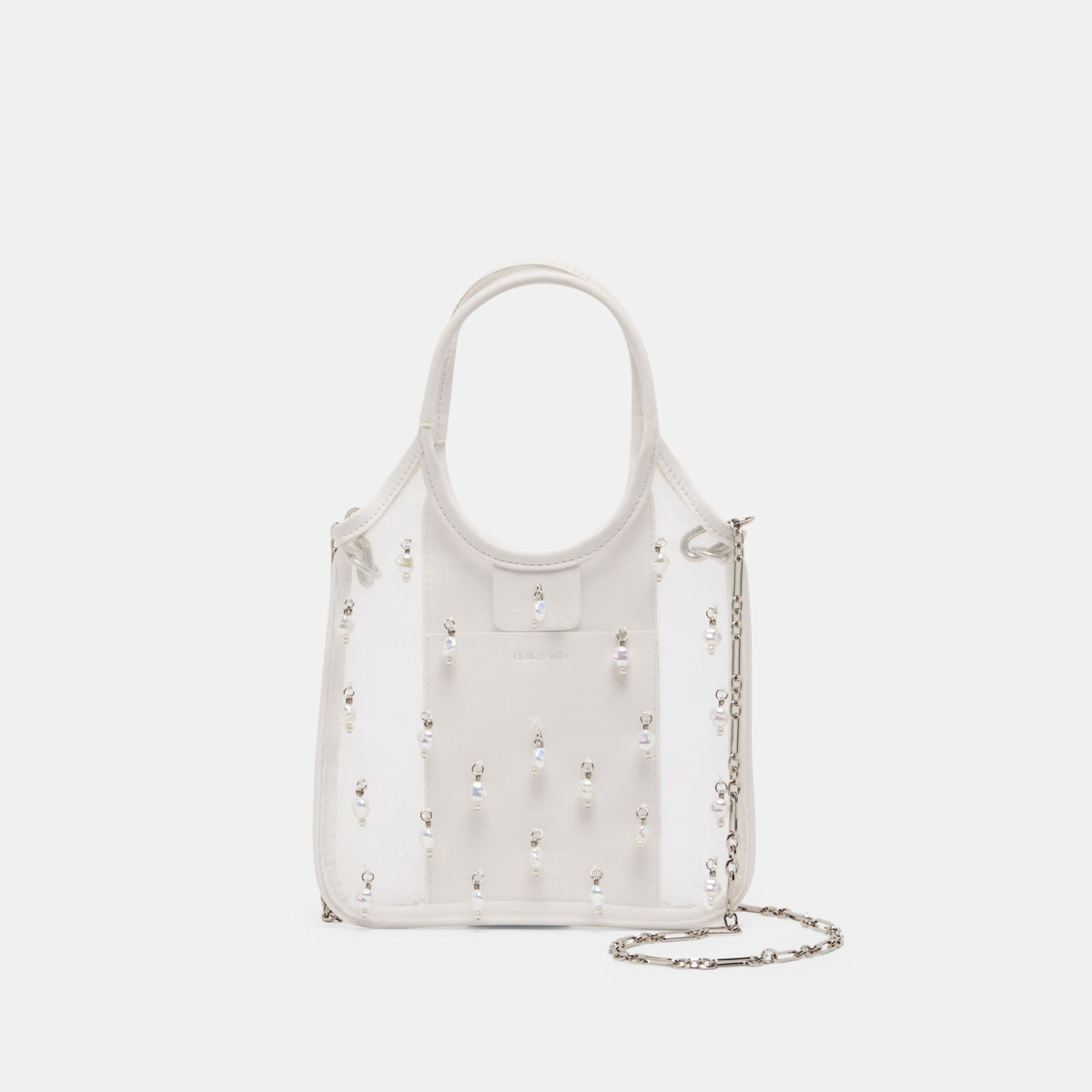 SYLVENE PEARL White Mesh Removable Crossbody Handbag | Dolce Vita