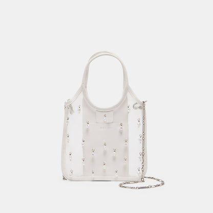 SYLVENE PEARL White Mesh Removable Crossbody Handbag | Dolce Vita