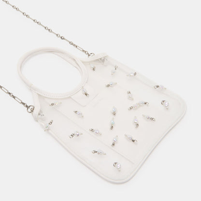 SYLVENE PEARL White Mesh Removable Crossbody Handbag | Dolce Vita