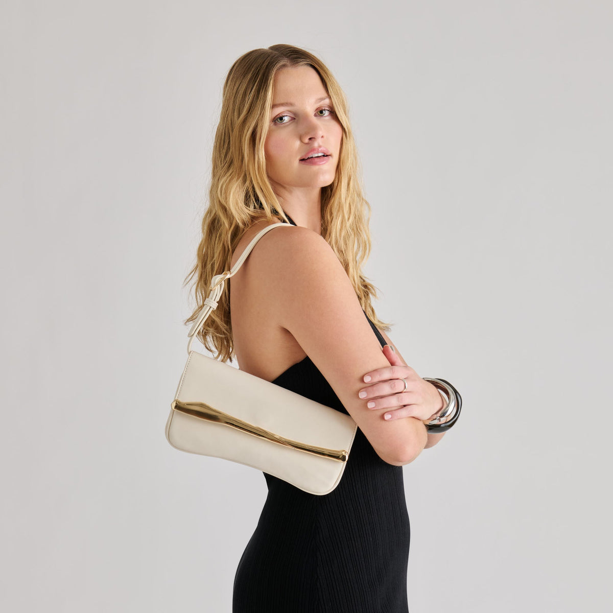 Azura White Leather Shoulder Bag | Dolce Vita