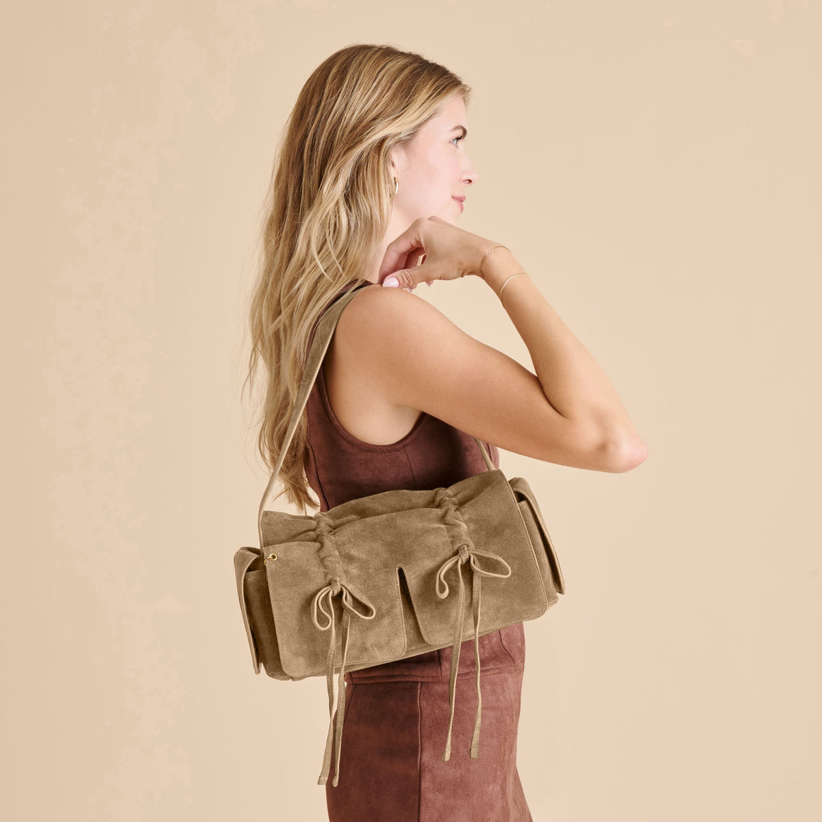 Hudson Olive Suede Shoulder Bag | Dolce Vita