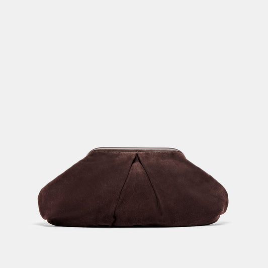 Sahara Espresso Suede Clutch | Dolce Vita