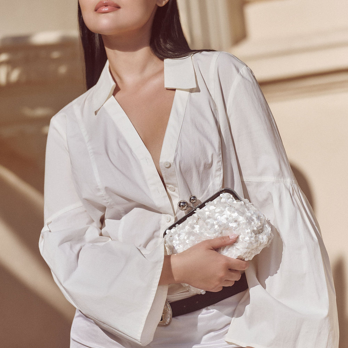 Kendall White Sequin Clutch | Dolce Vita