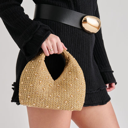 Dahlia Gold Raffia Handbag | Dolce Vita
