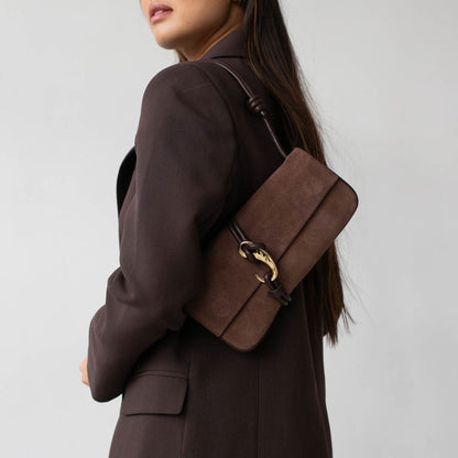 Alice Chocolate Suede Shoulder Bag | Dolce Vita