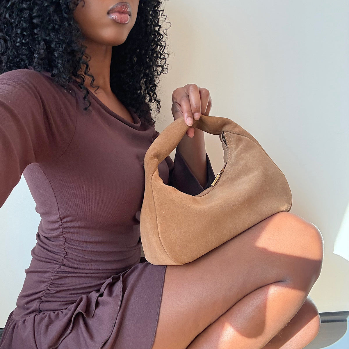 Frankie Brown Suede Handbag | Dolce Vita