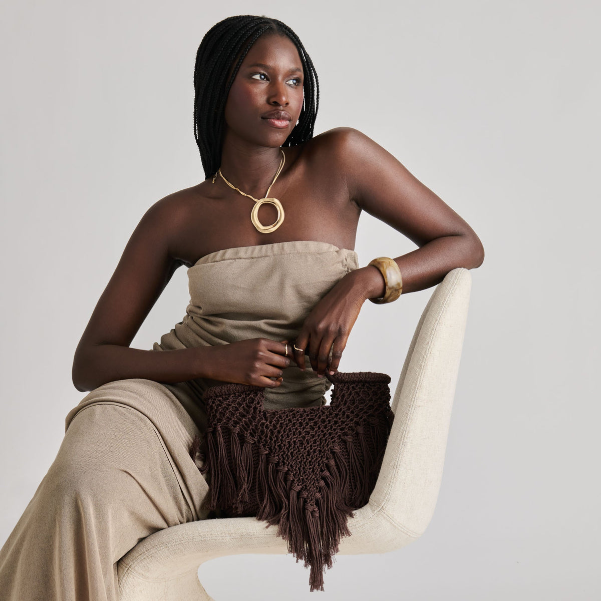 Birch Chocolate Crochet Handbag | Dolce Vita