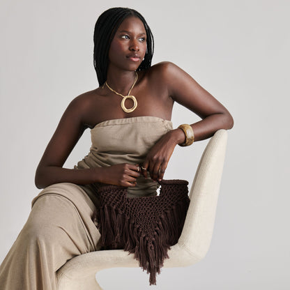 Birch Chocolate Crochet Handbag | Dolce Vita